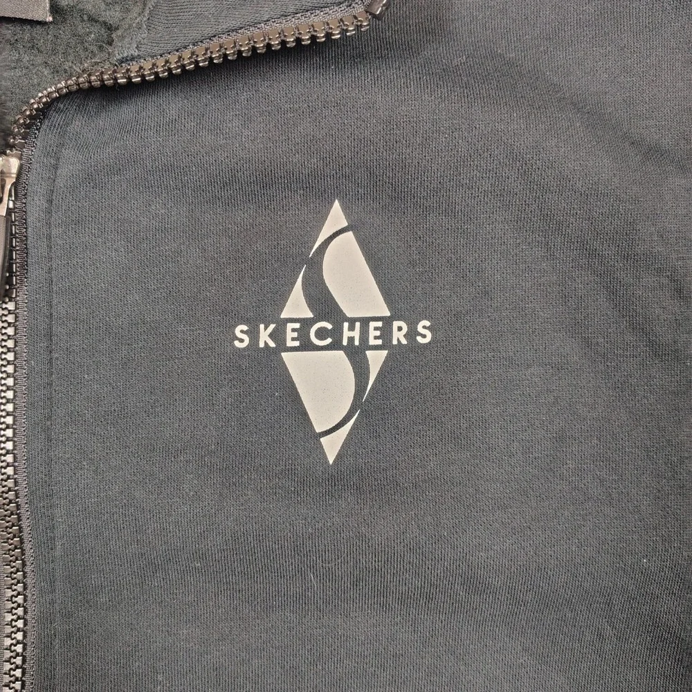 Skechers Track Jacket Mens Small Black Graphic Sleeve Tape Full Zip Cotton Blend